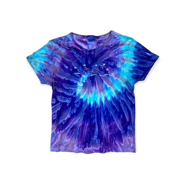 Ragdoll Vintage Y2K Blue Purple Tie Dye Embroidered Dolphin T-Shirt M