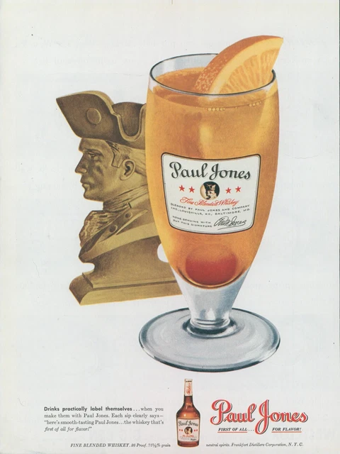 1948 Paul Jones Whiskey Bust Orange Slice Cherry Glass Vintage Print Ad C2