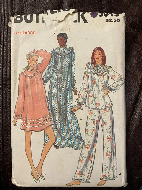 🧵 VTG Butterick Sew Pattern 3913 Miss Lingerie Nightgown Pajamas Sz LG UC FF🧵