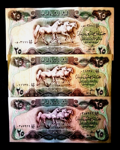 Saddam Hussein 3 Different 25 Used 1980/81/82 Dinars  Banknotes  We Combine