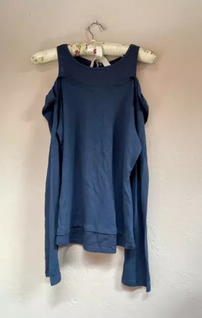 New Anthropologie Womens Long Sleeve Cold Shoulder Top Blouse Medium Navy/Marin