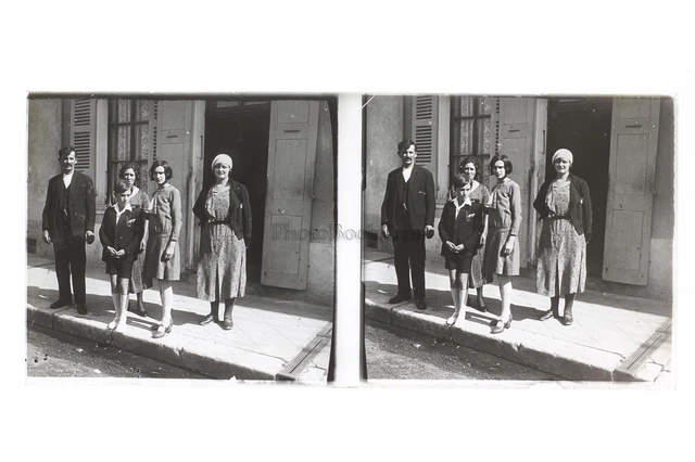 Famille Snapshot France Photo Stereo Plaque de verre Vintage vers 1930