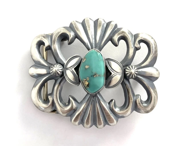 Native American Sterling Silver Navajo San Cast Turquoise Buckle Native American Sterling Silver Navajo San Cast Turquoise Buckle