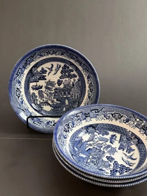 4 CHURCHILL England Porcelain BLUE WILLOW 6"  Cereal , Soup Bowls