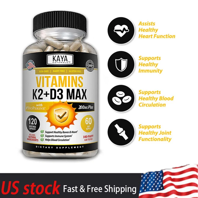 VITAMIN K2 (MK7) with D3 Supplement, BioPerine Capsules, Immune Health