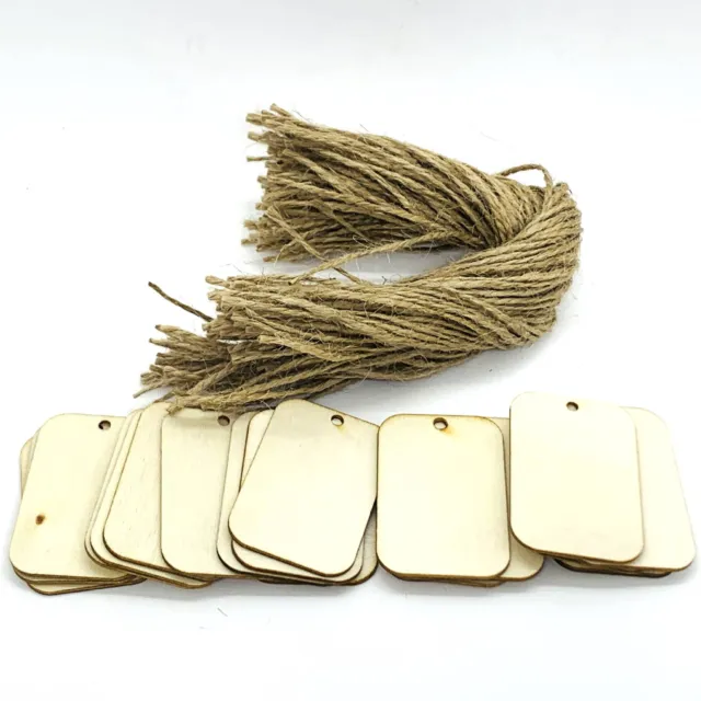 Paquete de 100 etiquetas de regalo de madera sin terminar, etiquetas artesanales de madera con cordel de yute natural