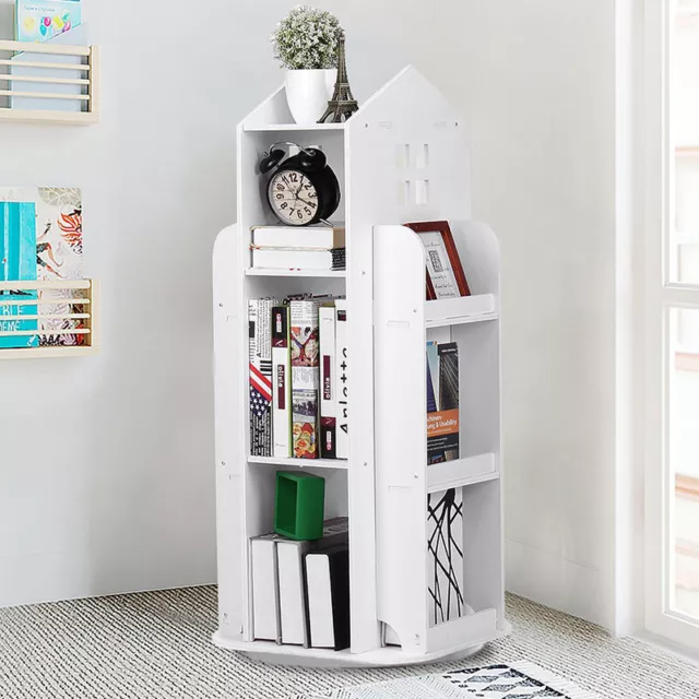 Rotating Bookshelf Corner Storage Shelf Bookcase Display Stand 4 Tier Rack Study