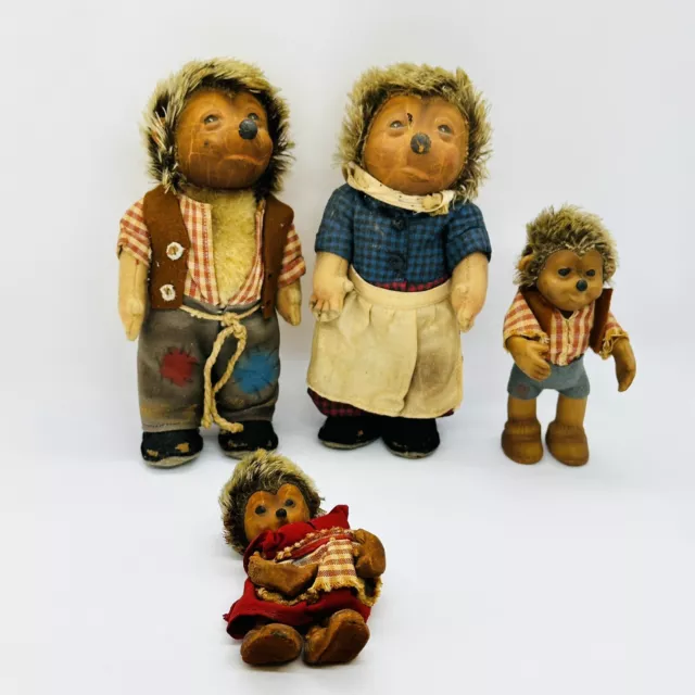 Vtg Steiff Mecki Micki Mucki & Macki Hedgehog Doll Family (1950's-60's) w/DAMAGE