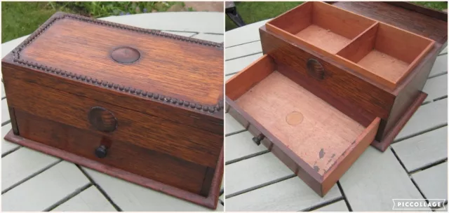 Stylish Antique 1920's Oak and Mahogany Box with Lift Up Lid & Front Drawer