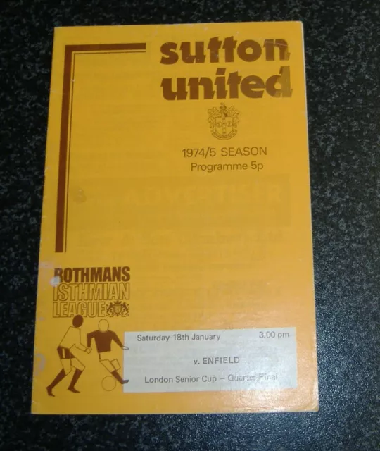 Sutton Utd v Enfield 1974/75 - London Senior Cup