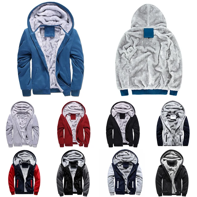 Mens Thick Warm Fleece Fur Lined Hoodie Sweatshirt Coat Winter Zipper Jacket Top