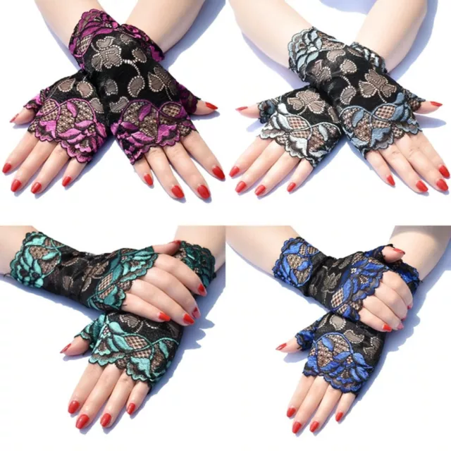 Women Sexy Wrist Length Lace Fingerless Gloves Flower Pattern Bridal Wedding