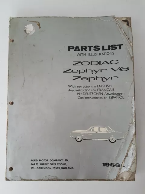 Ford Zodiac Zephyer V6 Parts List 1966 Onwards Genuine Ford Item Dated May1970