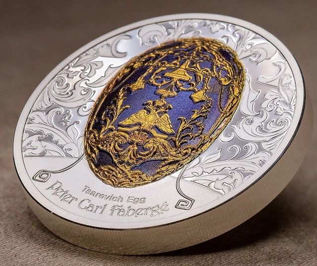 Mongolia 1000 Togrog 2023 Peter Carl Tsarevich Faberge Egg 2 oz silver coin