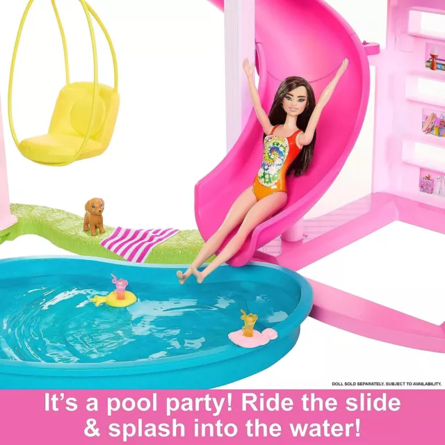 2023 Barbie Pool Party Dreamhouse Lights & Sounds 115cm 75Pc Playset Doll House 3