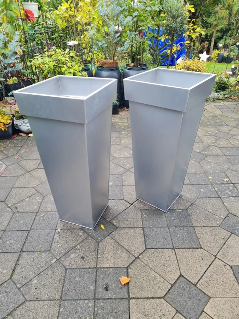 Zink Blumenkübel Übertöpfe Pflanzkübel Shanghai 2er Set silber 90cm
