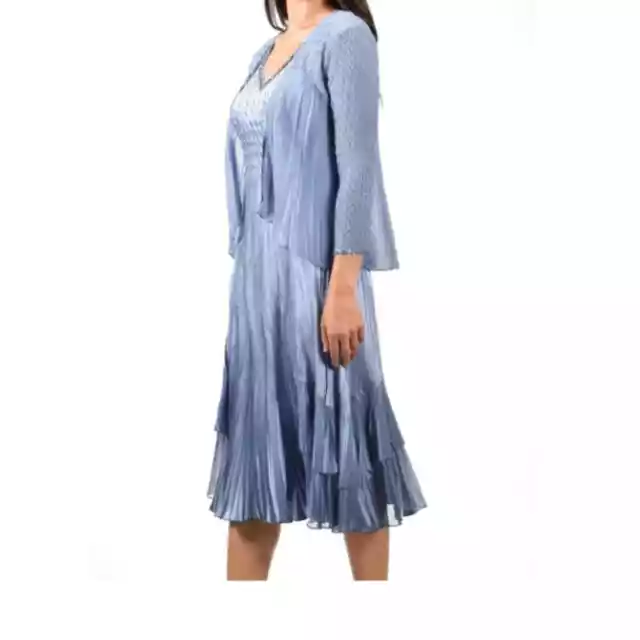 2307 NWT ~ KOMAROV ~Persian Violet Blue Ombre Pleated Dress With Jacket Size M 2