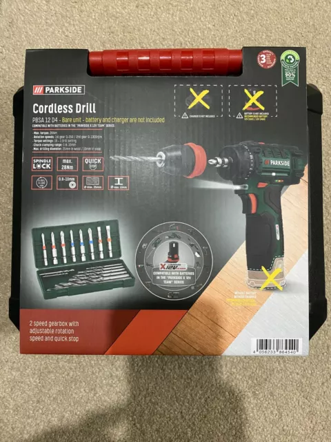 PARKSIDE CORDLESS DRILL Drill Bits Pbsa 12 D4 Brand New Sealed