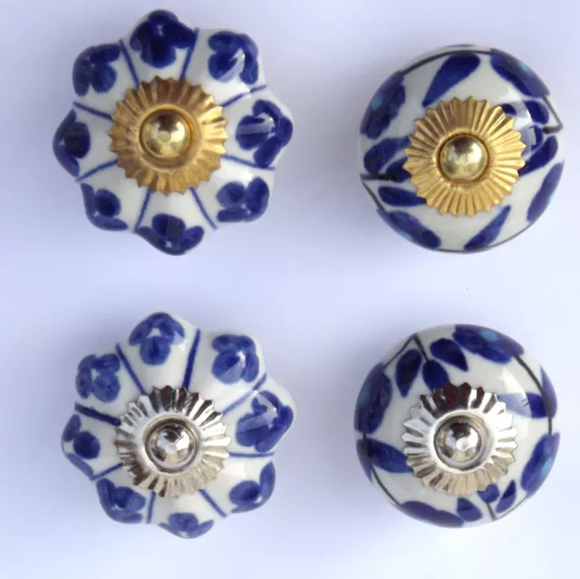 Bleu Blanc Porcelaine Céramique Porte Bouton Poignée Tiroir Placard Tirer De 4