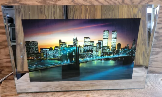 New York City Skyline TWIN TOWER'S Lighted Mirrored Picture Print Lights  Sounds 3