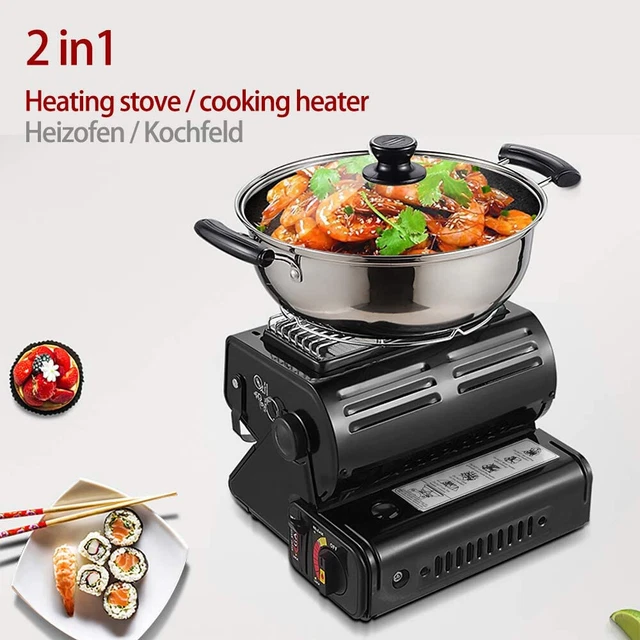 2in1 Tragbare Gasheizung Camping Butan Gas Kocher Keramik 1.3KW Dual-Zweck Herd 2