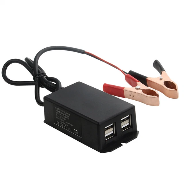 Adattatore di alimentazione DC con clip batteria veicolo caricabatterie USB per cellulare 4 porte
