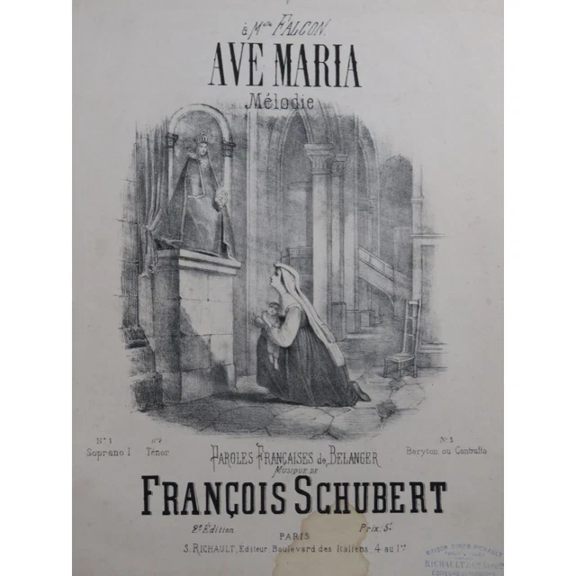 SCHUBERT Franz Ave Maria Chant Piano ca1850