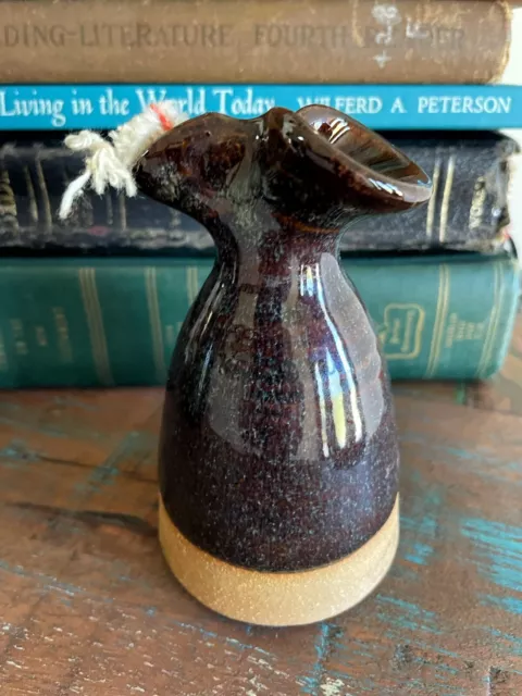 Pottery Stoneware Oil Lamp, Signed by Artist KD, Vintage Pottery Oil Lamp Wick