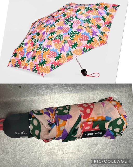 ShedRain Mini Manual Compact Umbrella - Pink Strawberry print new without tags