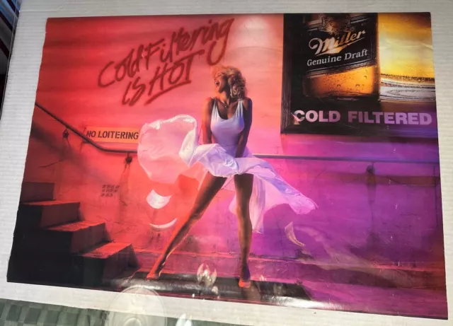 VINTAGE MILLER BEER "COLD FILTERING IS HOT" GIRL in "Marilyn-type 20 x 28 POSTER