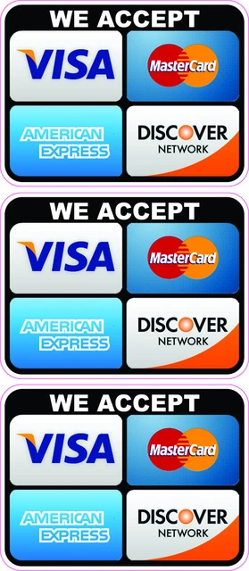 CREDIT CARD LOGO STICKER DECALS X 3 WE ACCEPT Visa, MasterCard ...