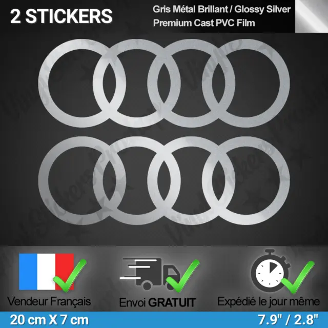 2 stickers pour AUDI autocollant logo gris métallisé argent custom decal 20 cm