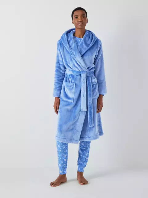 John Lewis Cece Shimmer Fleece Dressing Gown Blue, Size Medium