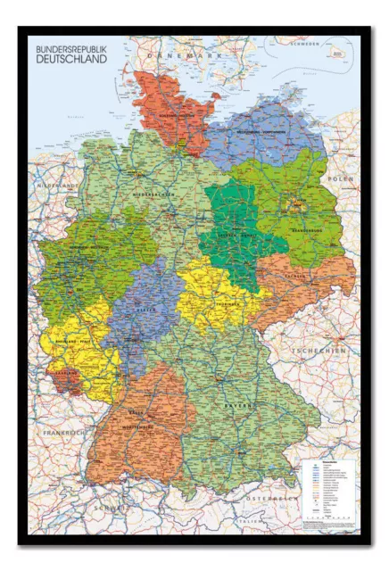 Framed Germany Map Wall Chart Poster Ready To Hang | OFFICIALLY LICENSED