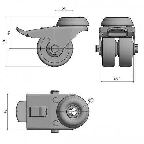 Rôle de Transport Ø 50 MM Rouleau Double Roulette Guidage Billes Et Blocage, 70 2