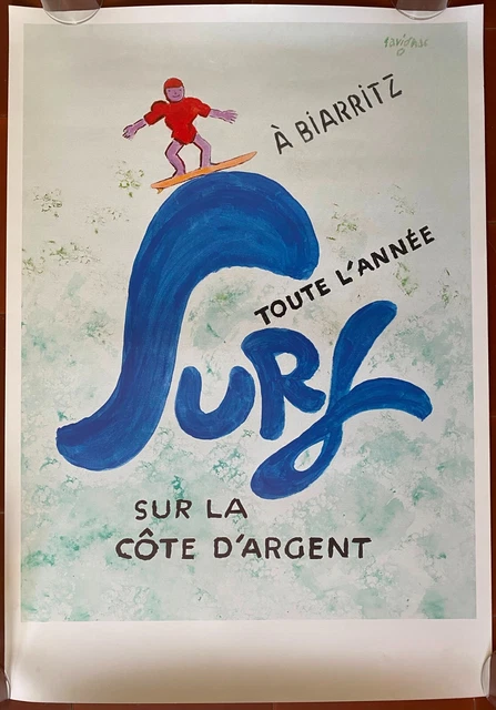 Affiche SURF A BIARRITZ sur la Côte d'Argent RAYMOND SAVIGNAC 48x69cm 90's