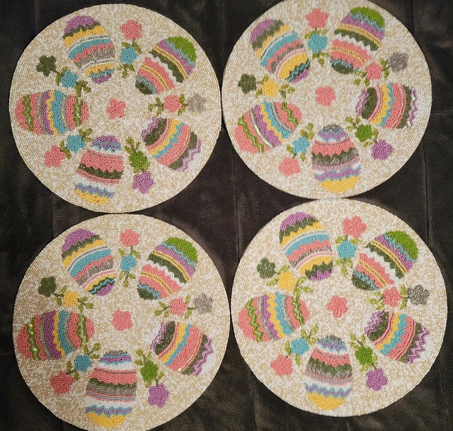 4x Cargador de centro de pieza Nicole Miller con cuentas de Pascua floral mantel redondo 15"