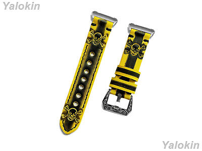 Fitbit Jaune & Noir Crâne OS Croisés Cuir Bracelet pour Fitbit Ionic Smartwatches 