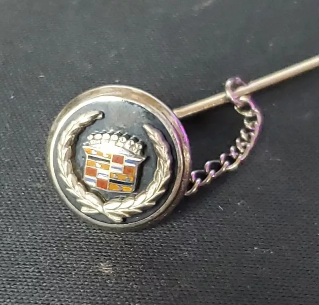 Vintage 10k White Gold Cadillac Tie Tack Pin Chain M1500