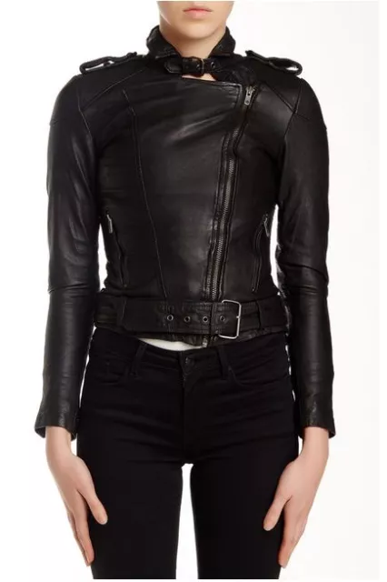 Nwt Muubaa Asha Black Leather Biker Skinny Jacket Us 6 Uk 10