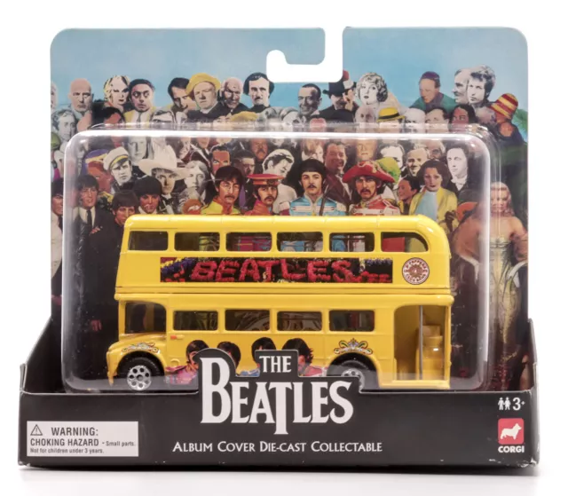 Beatles Album Cover Die-Cast Double-Decker Yellow Bus SGT. Peppers Lonely Hearts