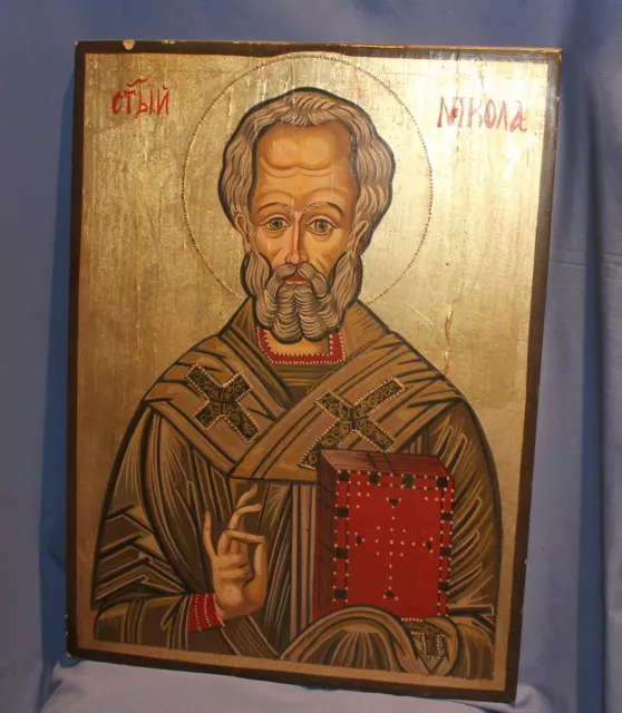 Icono Ortodoxo Vintage Pintado a Mano de San Nicolás