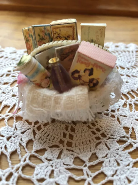 Dollhouse Miniature Bath Product Basket Artist Made!