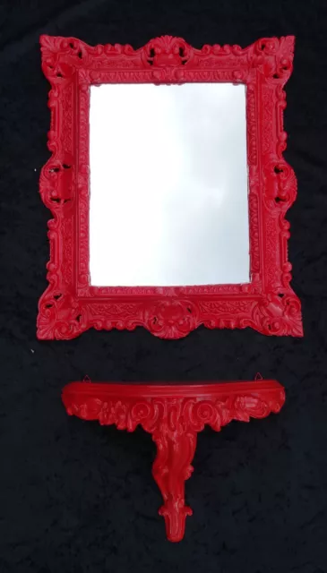 2-teiliges Set Espejo de Pared + Consola Rojo Barroco Antiguo 44x38