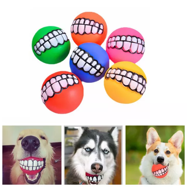Dog Teeth Ball Toys Durable Treat Bite Fetch Ball Funny Pet Squeaky Smile Toys