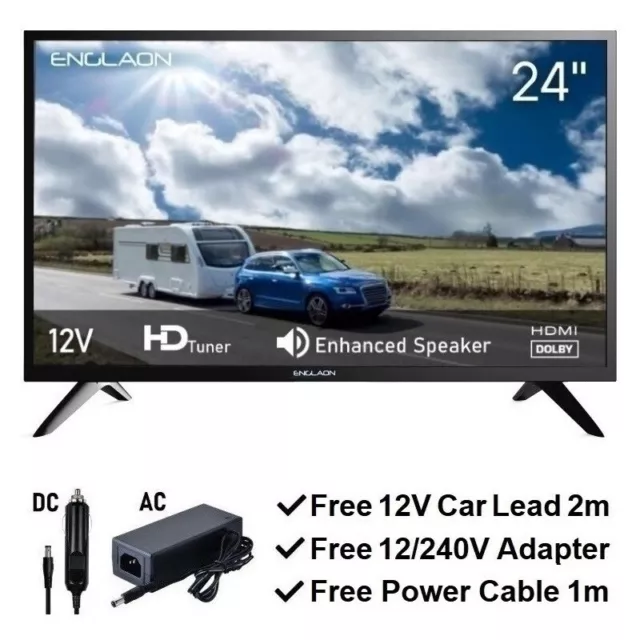 ENGLAON 24" HD LED 12V/240V TV with HD Tuner &PVR for Caravan Truck Home Car RV