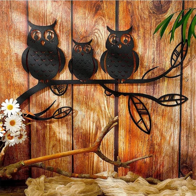 Eulen Metall Wandkunst Dekor Wandbehang Dekoration Vögel auf Ast Skulptur