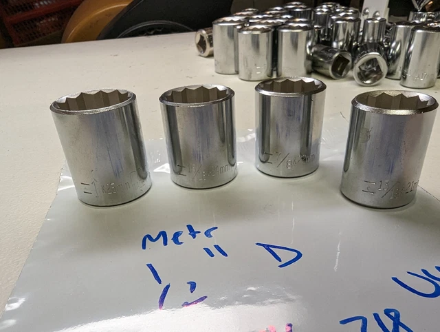Vintage NOS Metrinch USA 1/2" Dr.  12pt Socket Lot/Set (4) USA Large Sizes Rare