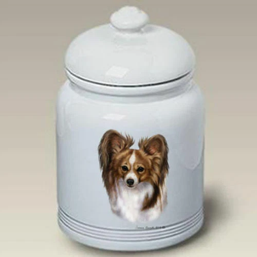 Sable and White Papillon Ceramic Treat Jar TB 34319