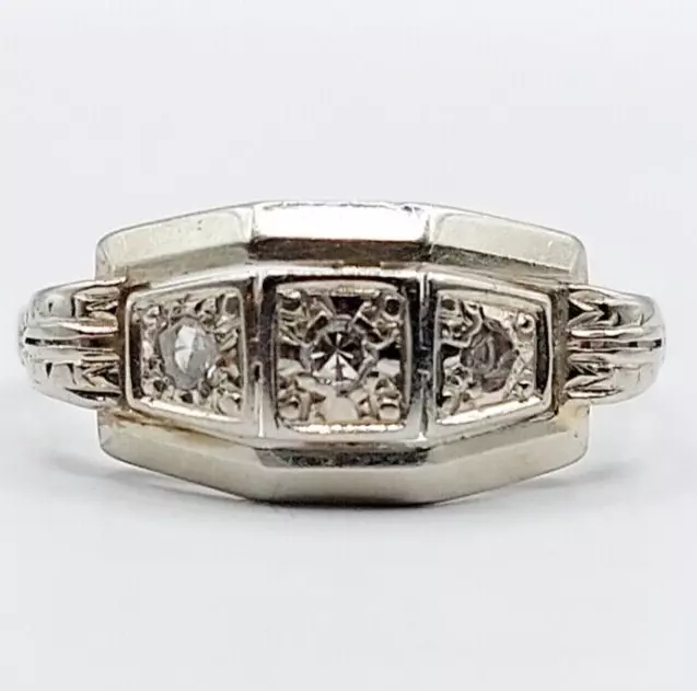 Bague tank art deco or blanc 18k diamants taillé en roses (circa 1930)